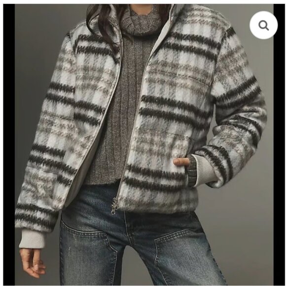 Anthropologie Plaid Puffer Jacket Brushed Zip up NWT Medium - Picture 1 of 7